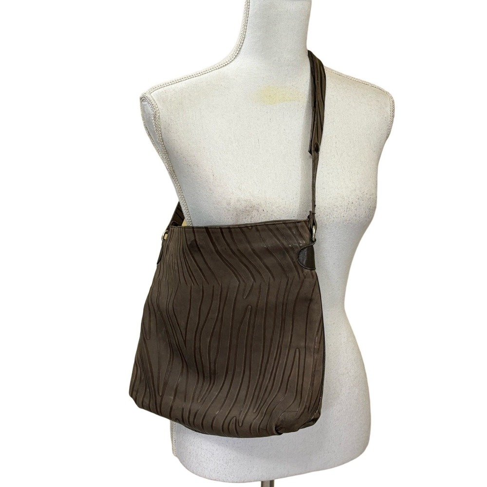 Charles Klein Brown Leather Crossbody Hobo Bag Made in Italy Embossed